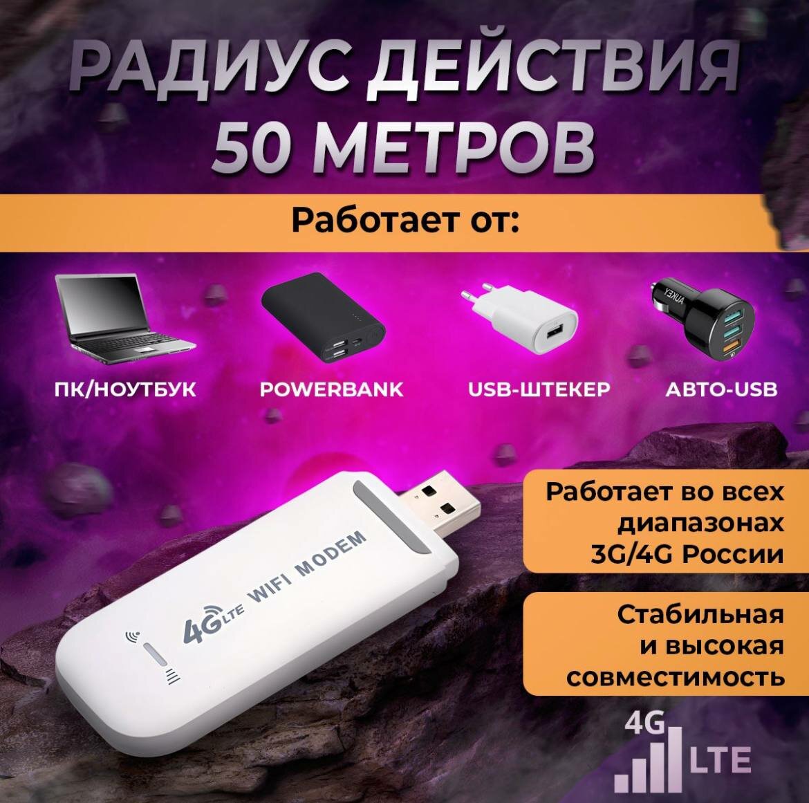 Модем роутер 4G LTE / USB модем, с раздачей интернета на любые устройства, 150Мбит, вставь сим карту и пользуйся — фото 1