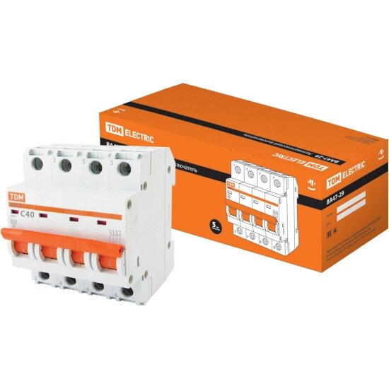 Автоматический выключатель Tdm Electric ВА47-29 4Р 40А 4,5кА х-ка С, SQ0206-0129