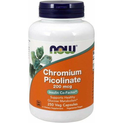 NOW Chromium Picolinate 200 mcg 250 veg capsules (пиколинат хрома) бездрожжевой пиколинат хрома в таблетках nature’s bounty yeast free chromium picolinate 100 шт