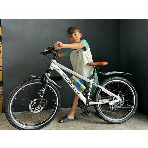 Велосипед горный Richiesto 24, алюминиевый, Подростковый детский Унисекс, белый/коричневый