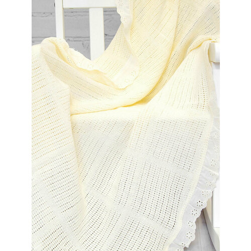 Плед детский, вязаное одеяло для малышей бежевый, молочный