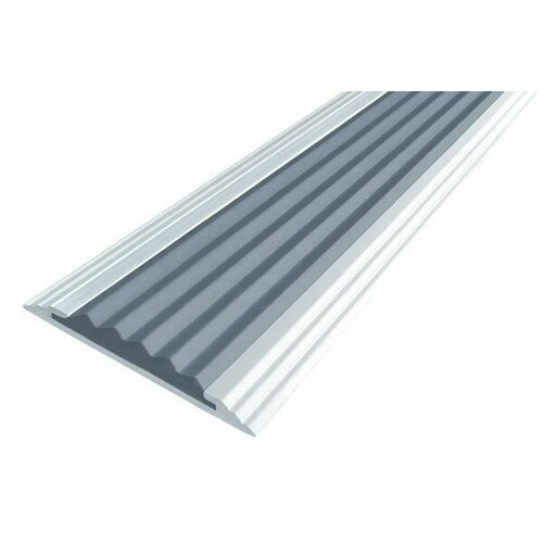 Алюминиевая полоса противоскользящая с одной вставкой 40 мм, 1 метр, серая, накладка на ступени против скольжения