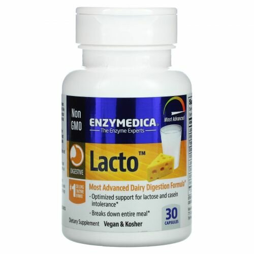 Изображение Enzymedica, Lacto, формула для переваривания молочных продуктов последнего поколения, 30 капсул