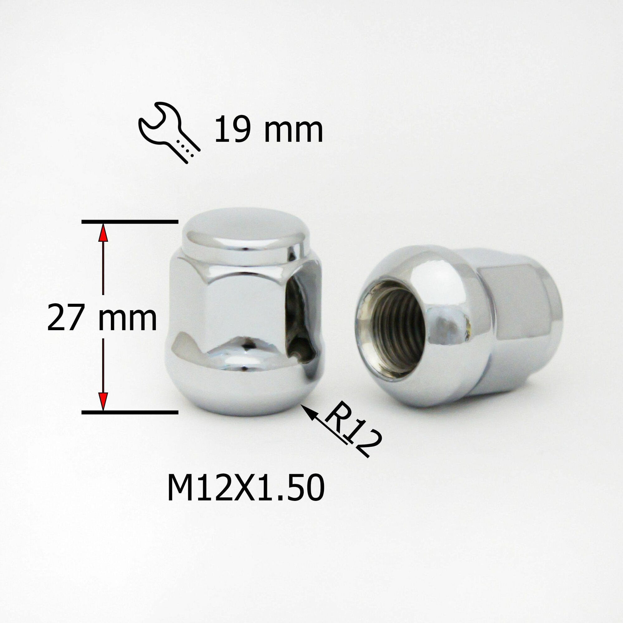 Гайка M12х1,5 27мм Сфера, закрытая(цельная), ключ 19мм Honda