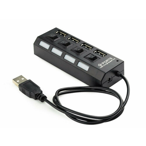 Хаб USB Gembird 4 Ports UHB-243-AD USB 2.0 Black usb концентратор gembird uhb 243 ad с подсветкой и выключателем 4 порта блистер