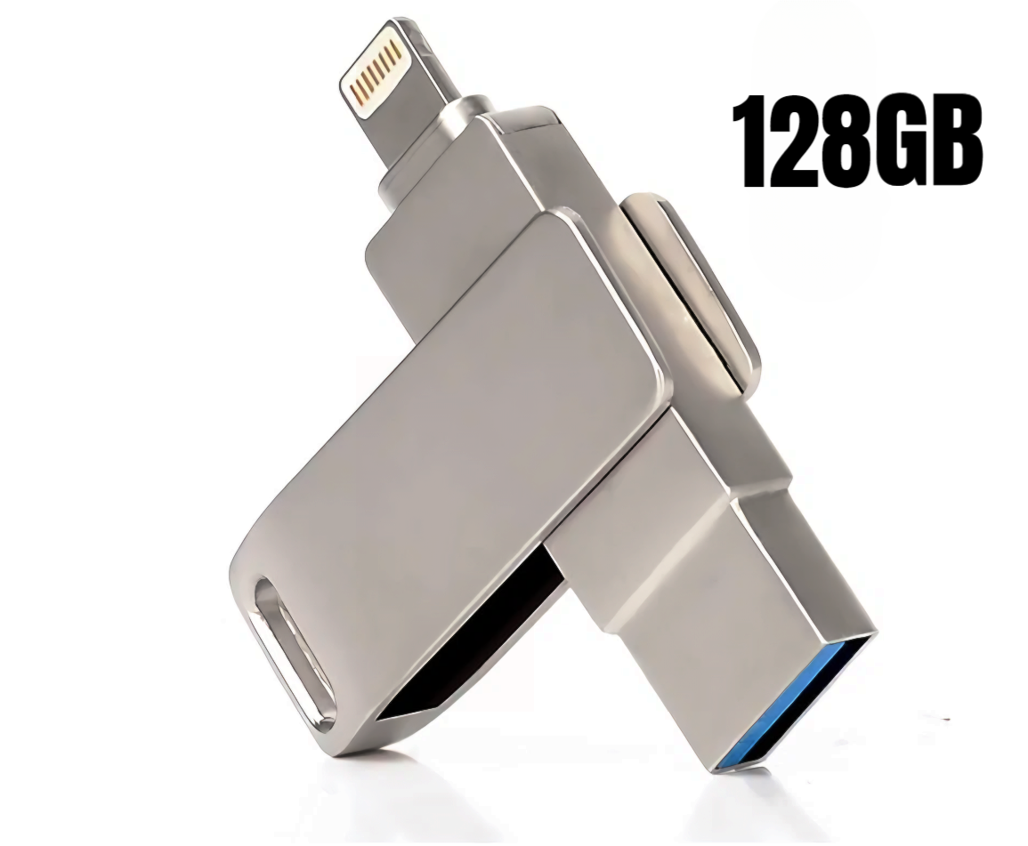 Флешка для айфона 128GB / 2в1, USB Lightning - USB 3.0 / для iPhone, iPad, iPod / металлическая