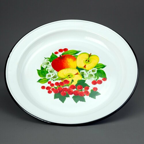 Блюдо эмалированное 2л (казахское), 36 см, с рисунком , круглое для подачи пирогов, пиццы, выпечки, десертов, тортов, сервировочное для подачи, поднос круглый столовый