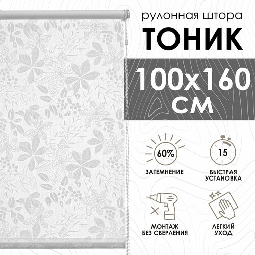 фото Рулонная штора эскар тоник, полиэстер, цвет белый, размер 100х160 см