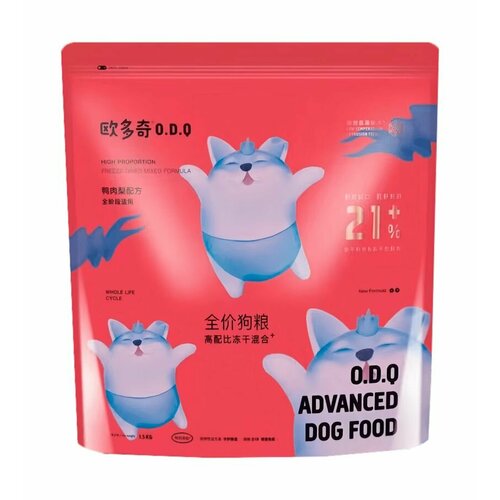 O.D.Q Puppy & Dog 21% - Сухой корм для собак всех возрастов с 21% мясным напылением 1.5 кг