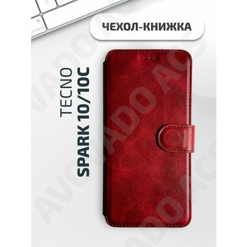 Чехол книжка на Tecno Spark 10, Tecno Spark 10C / Чехол на Техно Спарк 10, Техно Спарк 10С c магнитной застежкой, c хлястиком, отделением под карты, красный чехол книжка для tecno spark 10 pro c магнитной застежкой техно спарк 10 про c отделением под карты зеленая