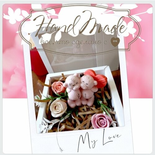 Подарочный набор из мыла ручной работы мишки подарочный набор ручной работы мыло и свечка базилик и роза