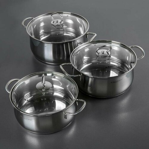 Набор кастрюль Лира 3 предмета 3л 4л 5л стеклянные крышки индукция 8442₽