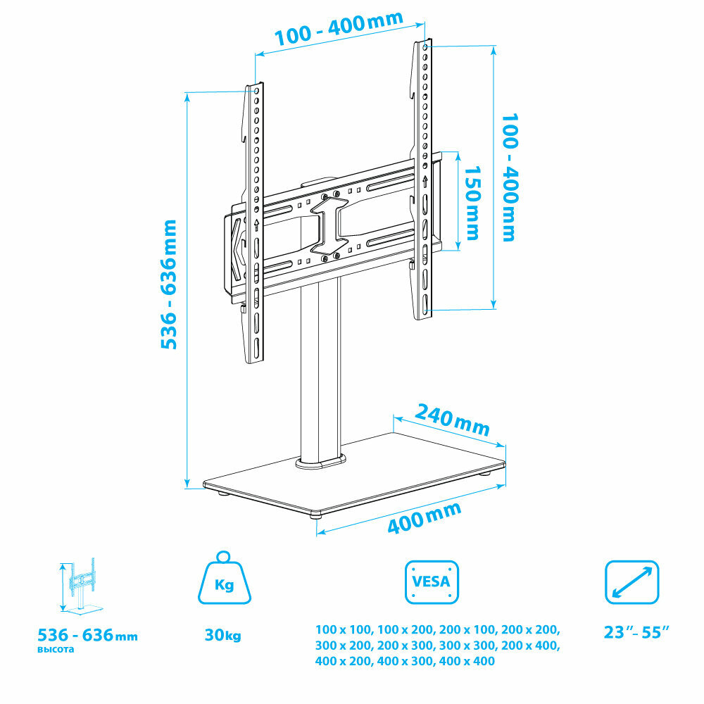 KROMAX X-STAND-2 BLACK Настольная подставка для LED/LCD телевизоров