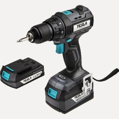 Изображение товара Дрель-шуруповерт аккумуляторная Tesla TCD18BL 18В 2x2.0Ач LiION 13мм 0-400/0-1500об/мин 55Нм 1ч кейс