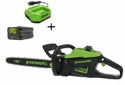 Цепная пила аккумуляторная Greenworks Арт. 2008907UB, 60V, 40 см, бесщеточная, 2500 Вт, с 1хАКБ 4 Ач. и ЗУ