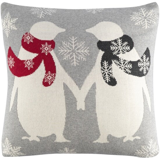 Подушка вязаная Tkano с новогодним рисунком Festive penguins New Year Essential, 45x45