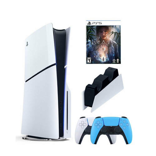 Приставка Sony Playstation 5 slim 1 Tb+2-ой геймпад(голубой)+зарядное+Scars игровая консоль sony playstation 5 slim blu ray 1tb