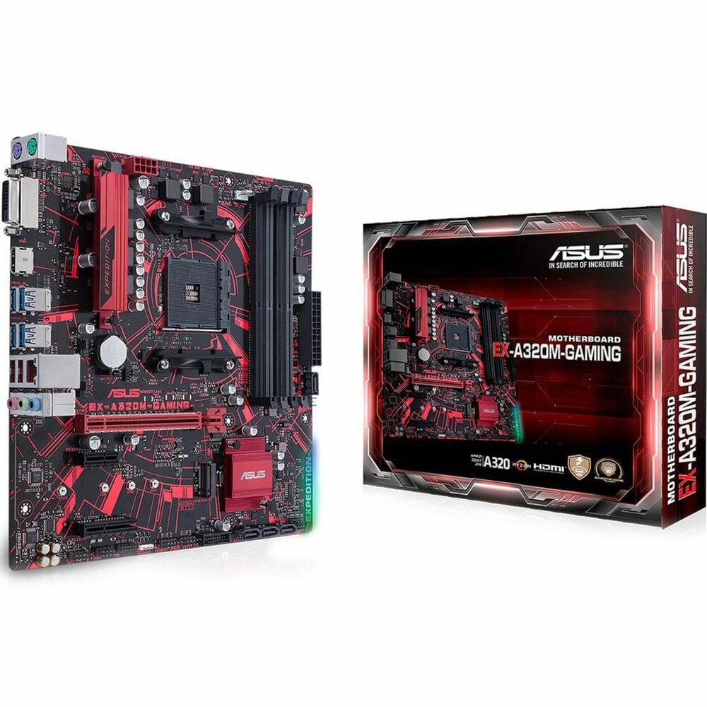 Материнская плата ASUS EX-A320M-GAMING Socket AM4 AMD A320 4xDDR4 1xPCI-E 16x 1xPCI 1xPCI-E 4x 4xSATAIII mATX Retail - фото №1