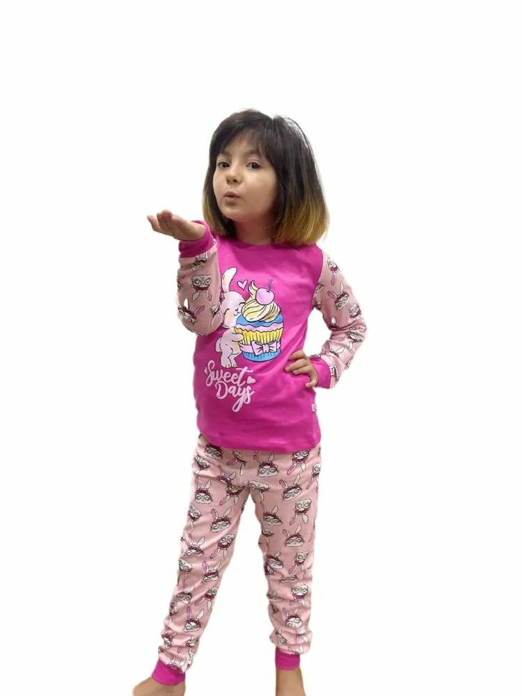 Детская пижама для девочки/пижама со штанишками для девочки/Малиновая пижама из хлопка для девочки/ подарок для девочки/подарок на день рождения