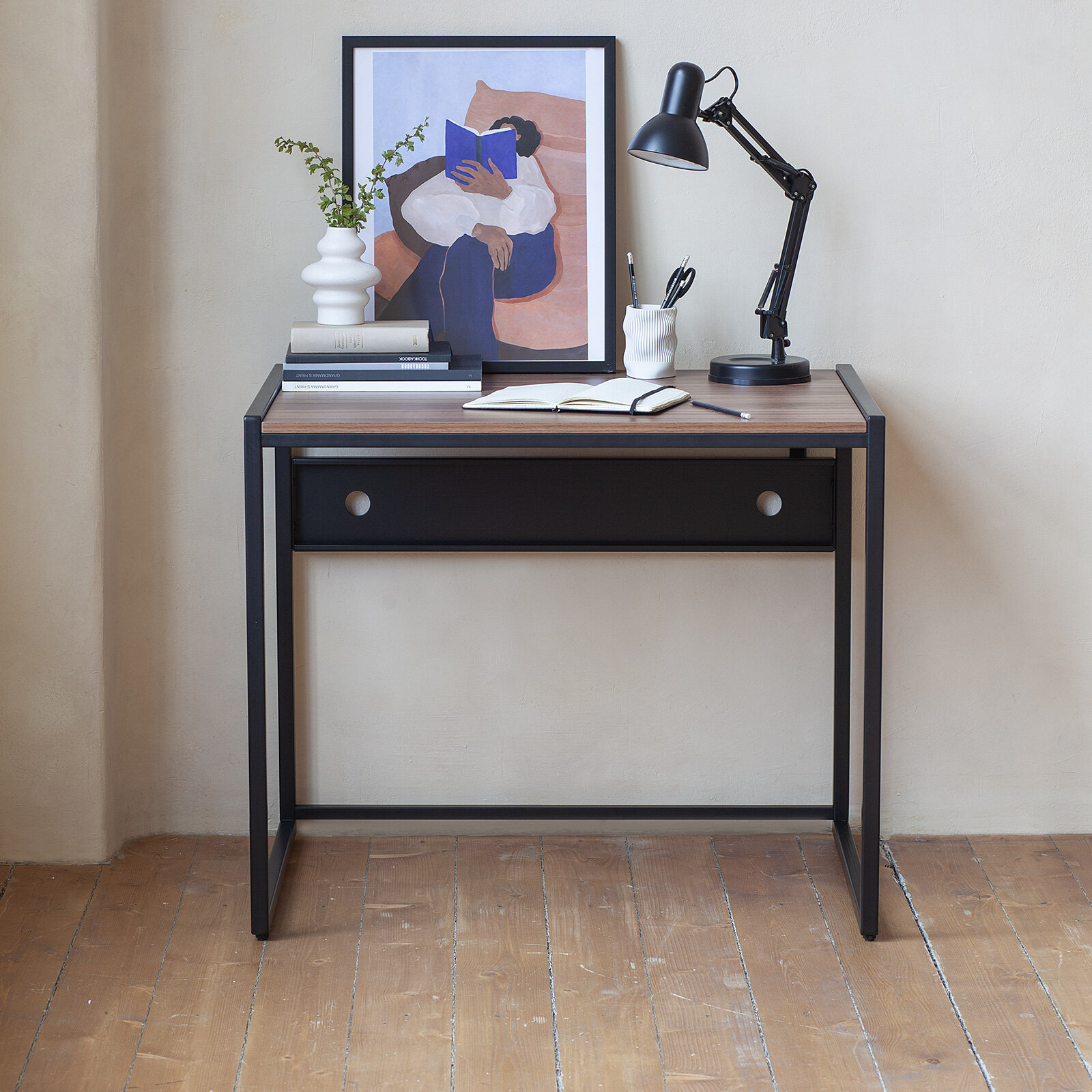 фото Стол письменный модульный Rimini, 900х650х750, черный, ЛДСП Орех