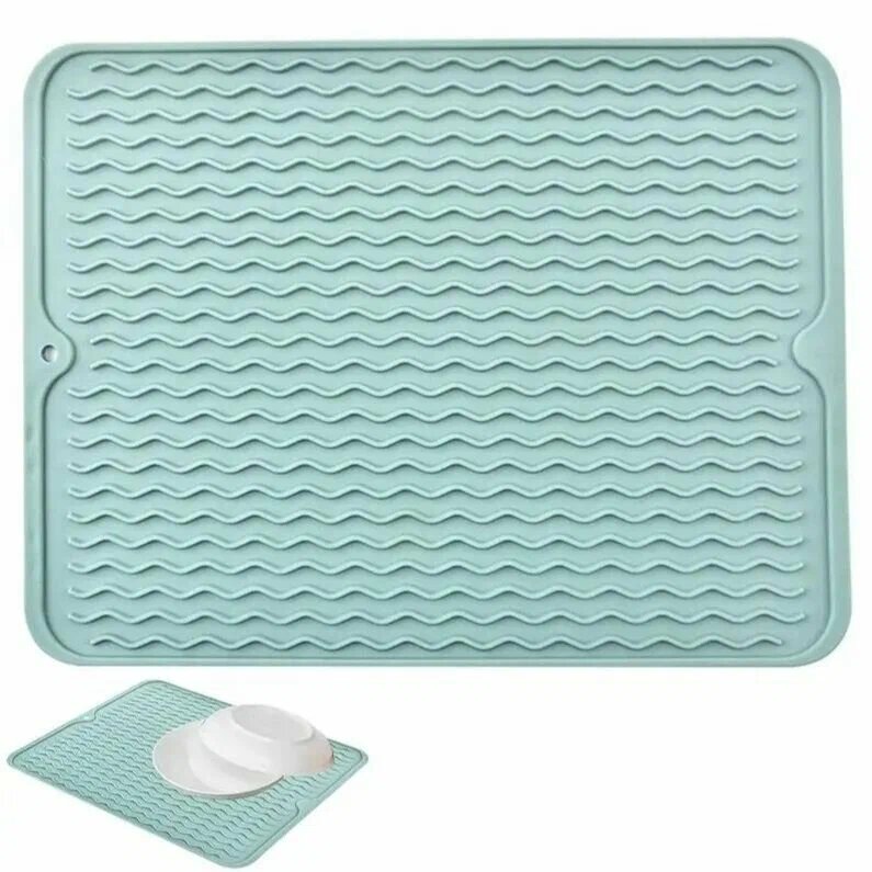 фото Коврик для сушки посуды / Сушилка для посуды / силиконовый коврик/ Бирюзовый