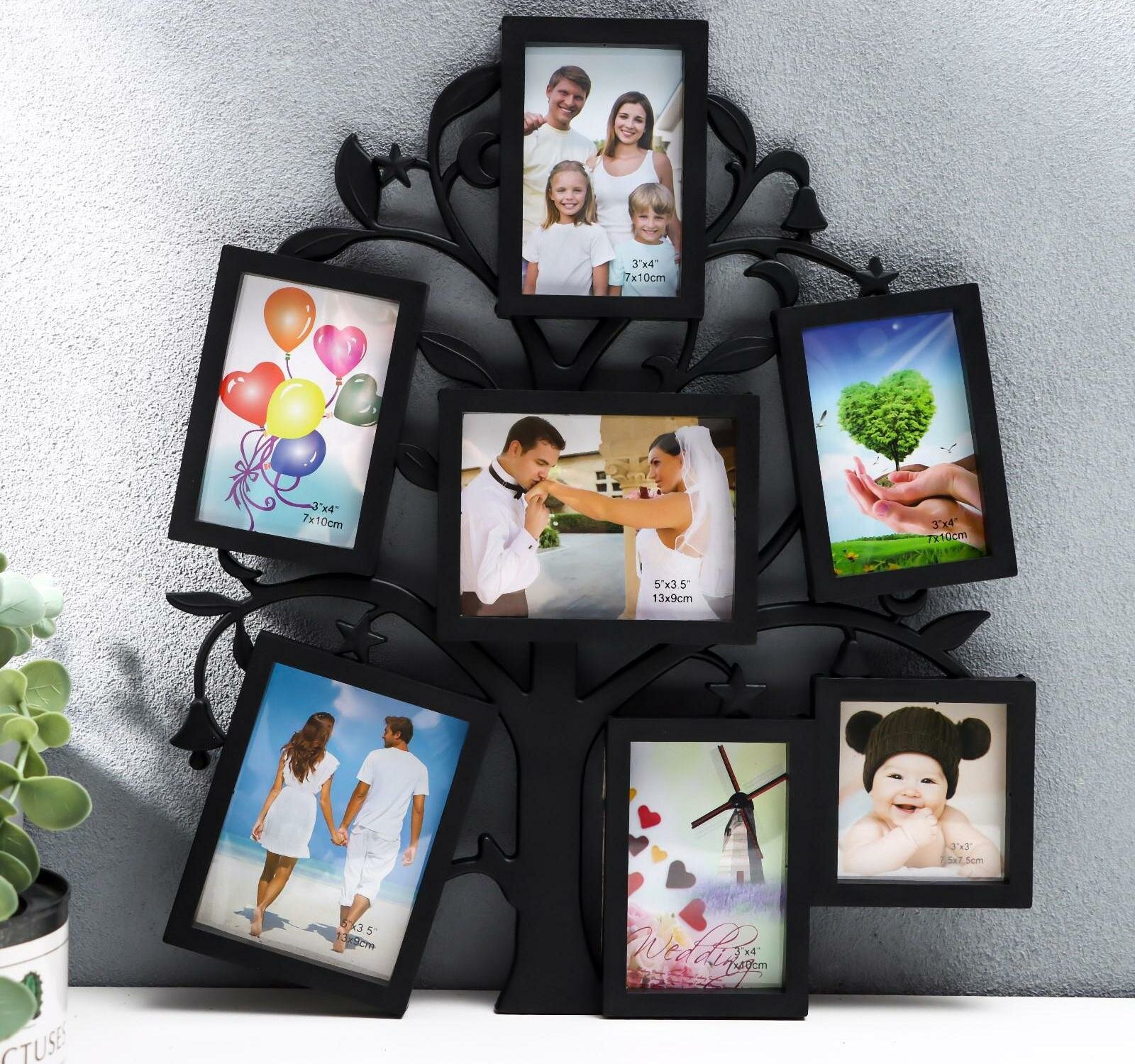 фото Фоторамка на 7 фото 7х7 см, 7х10 см, 8х10 см "Дерево желаний" чёрная 36х31 см 1146190
