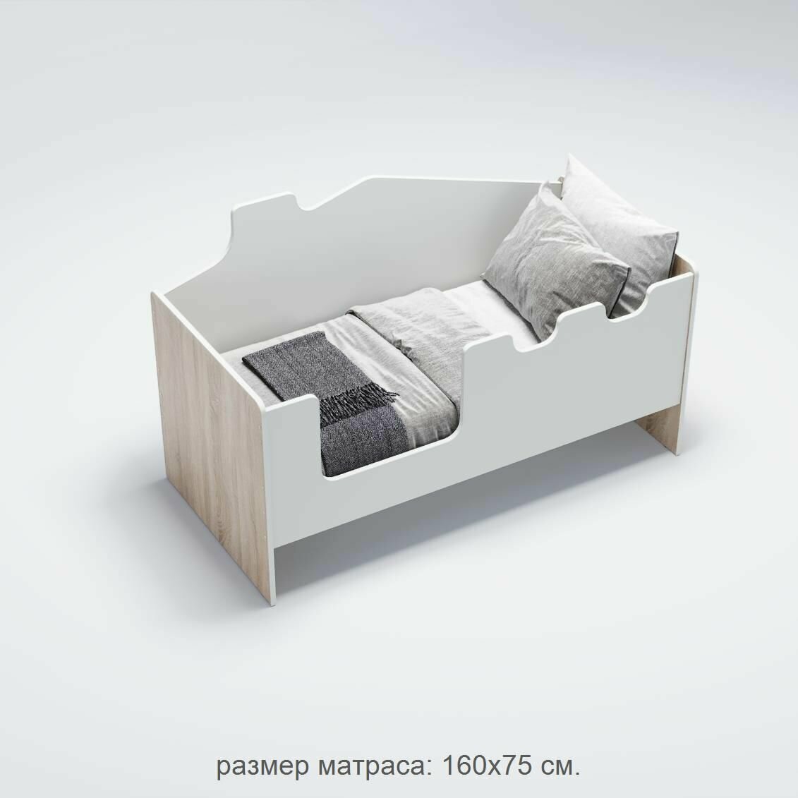 Детская кровать от 3 лет Легенда К202 домик сонома/белый , размер матраса: 160х75