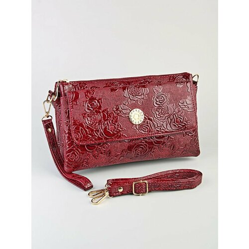 Сумка клатч Skin, фактура зернистая, лаковая, гладкая, бордовый