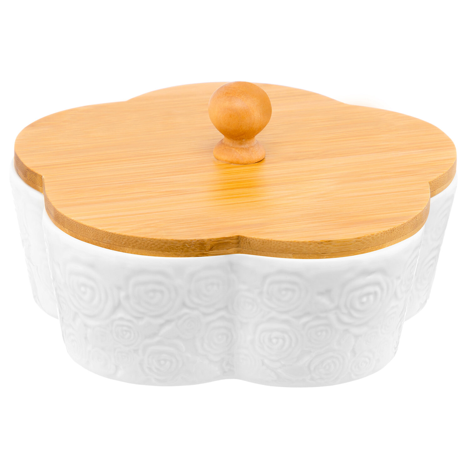 фото Банка для печенья / для сыпучих продуктов / для чая / кофе 900 мл 19,5х19,5х10 см Elan Gallery Цветок Розы с деревянной крышкой