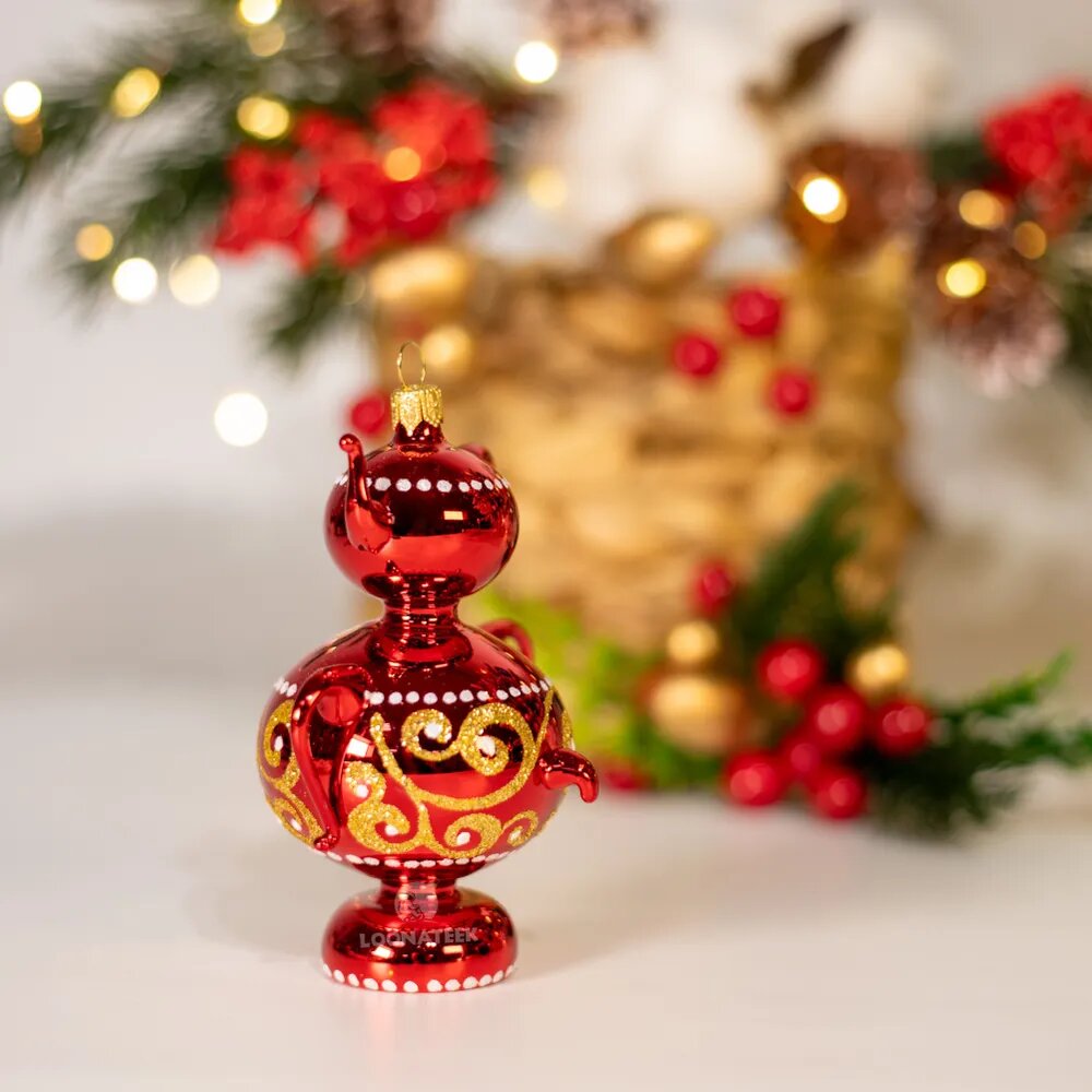 Стеклянная Елочная игрушка фигурка Самоварчик 