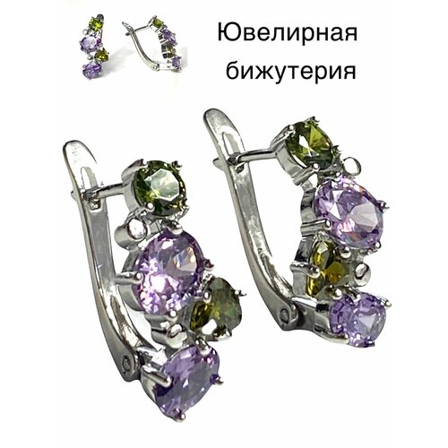 Серьги Florento, хрусталь, кристалл, зеленый, фиолетовый