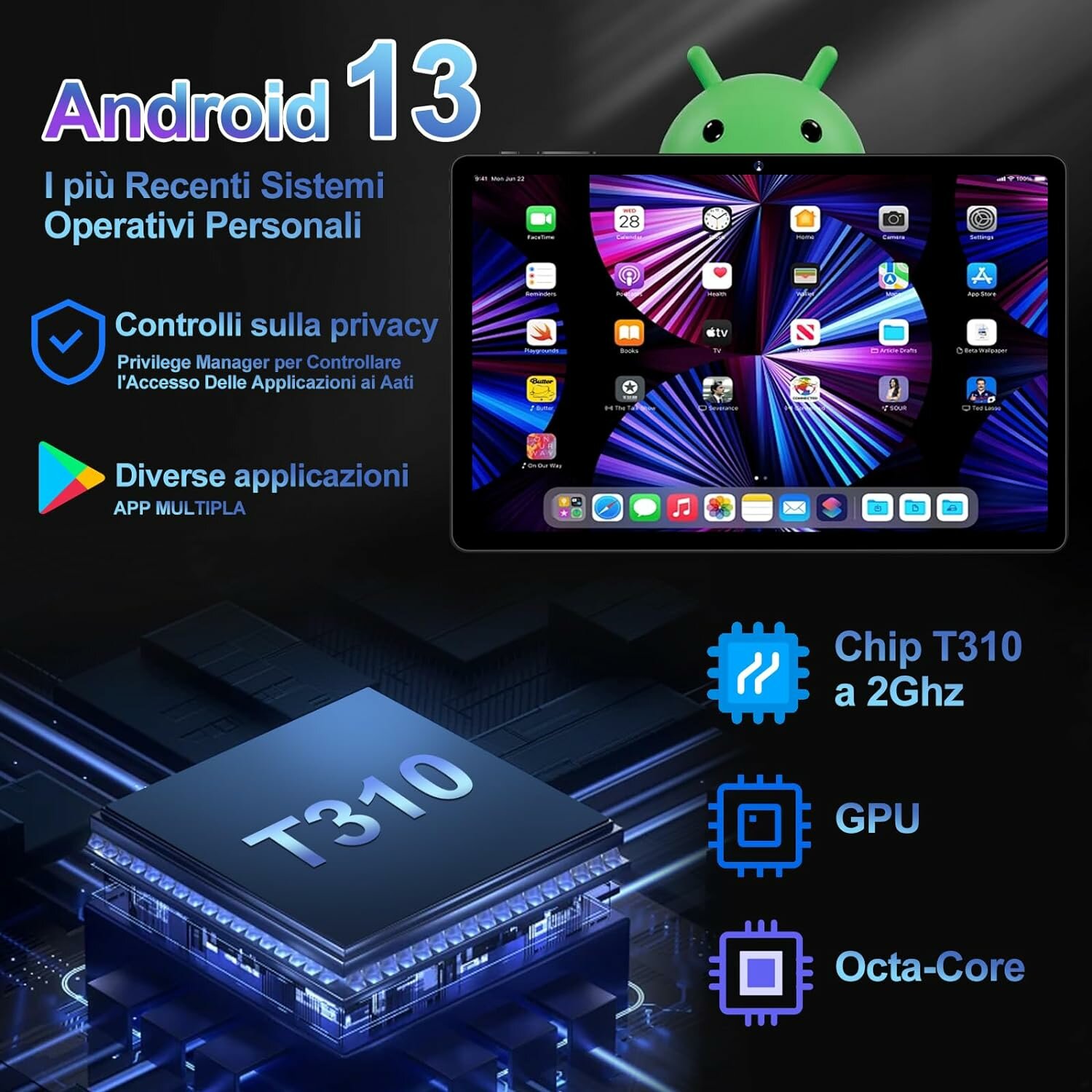 GOODTEL Планшет 10", 5G WiFi, Android 13, 12 ГБ RAM+128 ГБ ROM, Octa-Core, Bluetooth 5.0, GPS, с мышью, клавиатурой и чехлом — фото 1