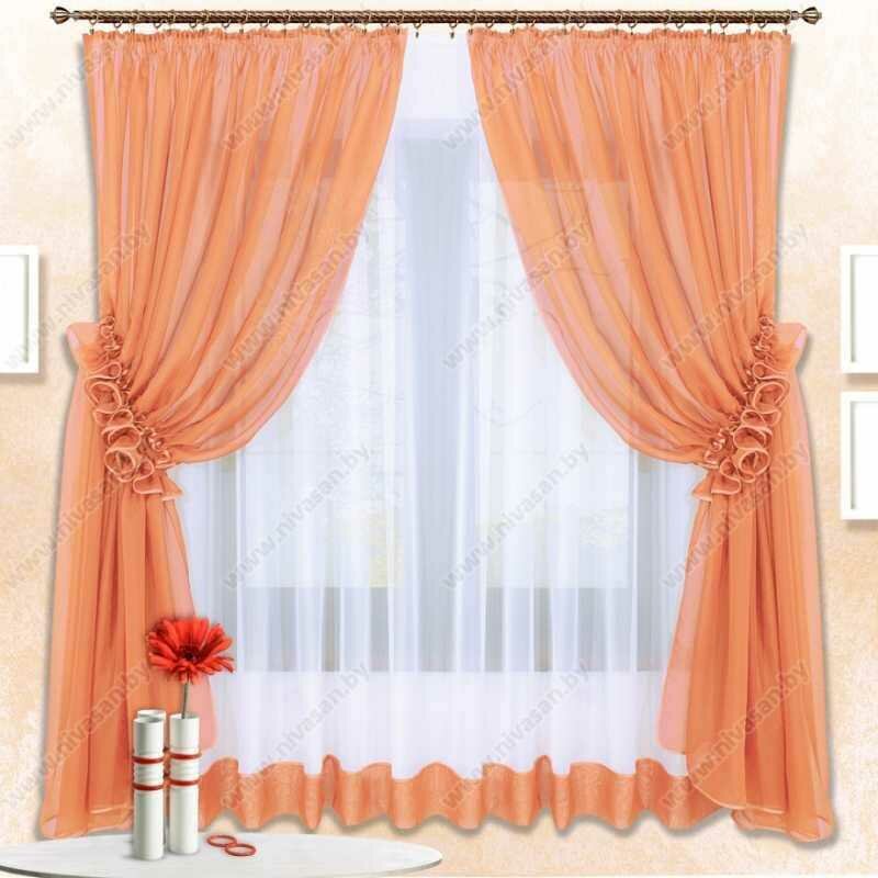 Шторы Nivasan  Луиза   вуаль  крепление на ленте  2 5x2 м  персиковые