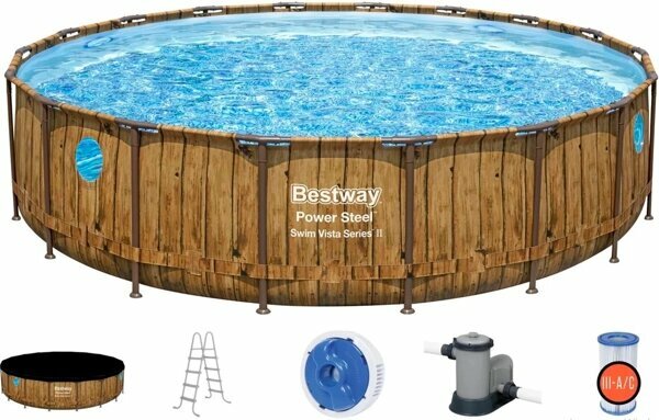 Каркасный бассейн Bestway Power Steel Swim Vista Series 56977, 549х122 см под дерево, (комплект)