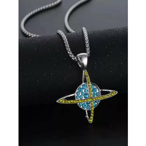 Комплект украшений, длина 70 см, желтый, серебряный, голубой