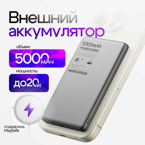 Magsafe Внешний аккумуляторPower Bank Movespeed 5000 мАч 20 ВТ YSPBS05 совместим с Iphone Samsung Oppo Xiaomi Redmi 2490₽