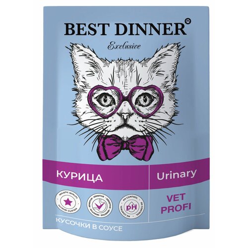 Паучи Best Dinner Exclusive Vet Profi Urinary д/кошек кусочки в соусе с курицей для профилактики МКБ 85гр x 24 шт