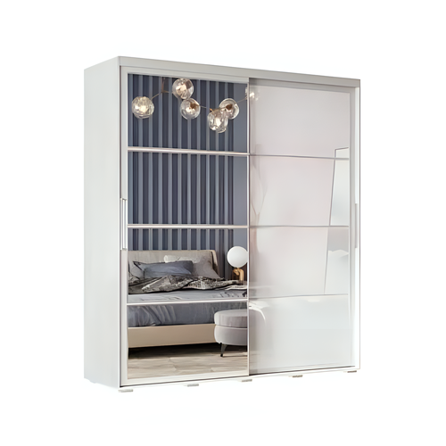 Шкаф-купе с зеркалом Крафт-6, материал ЛДСП, цвет белый, 196x218x59 см.