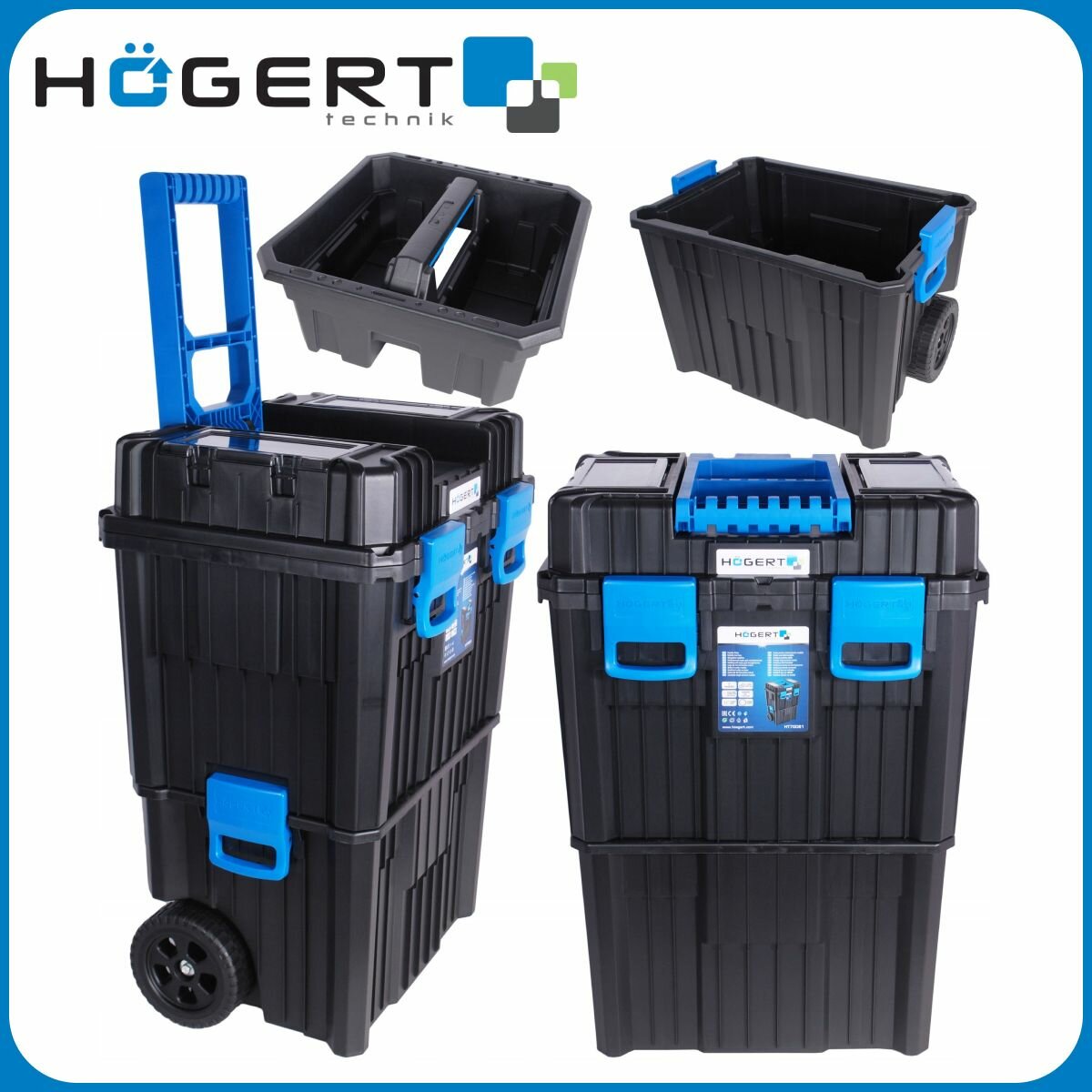 Ящик на колесах для хранения инструментов Hoegert Technik HT7G081, большой, модульный, 2 секции, 45 x 36 x 64 см — фото 1