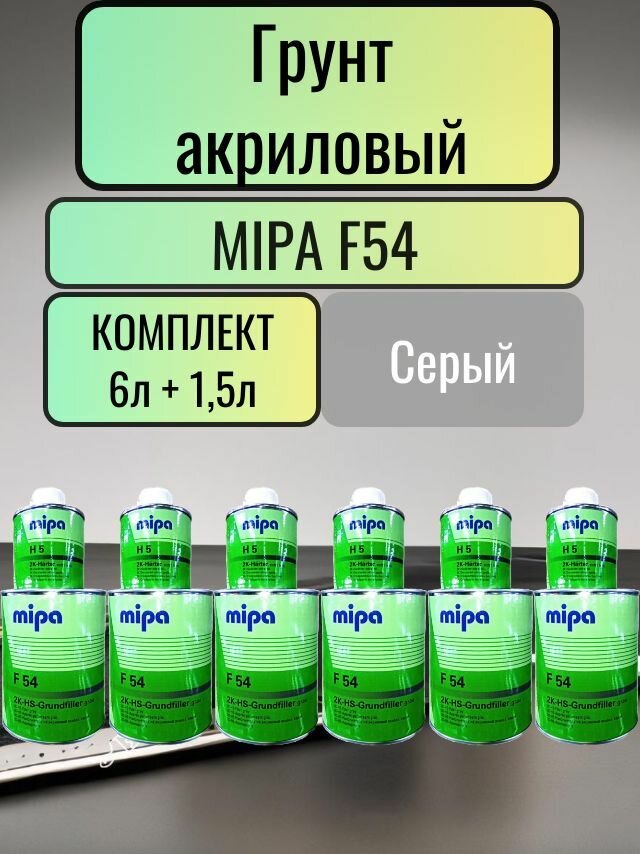 Mipa 2K HS F54 Grundfiller(4+1) + отвердитель H 5 (1л + 0,25л) серый комплект 6ШТ