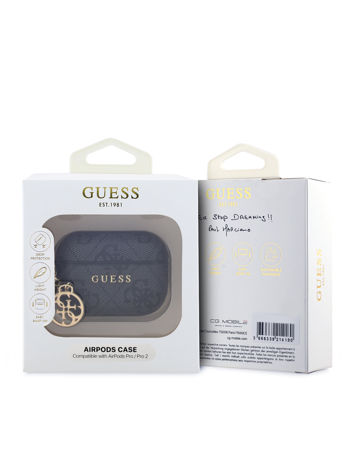 Guess для Airpods Pro 2 чехол PU leather 4G with Classic metal logo and Charm Black — фото 1