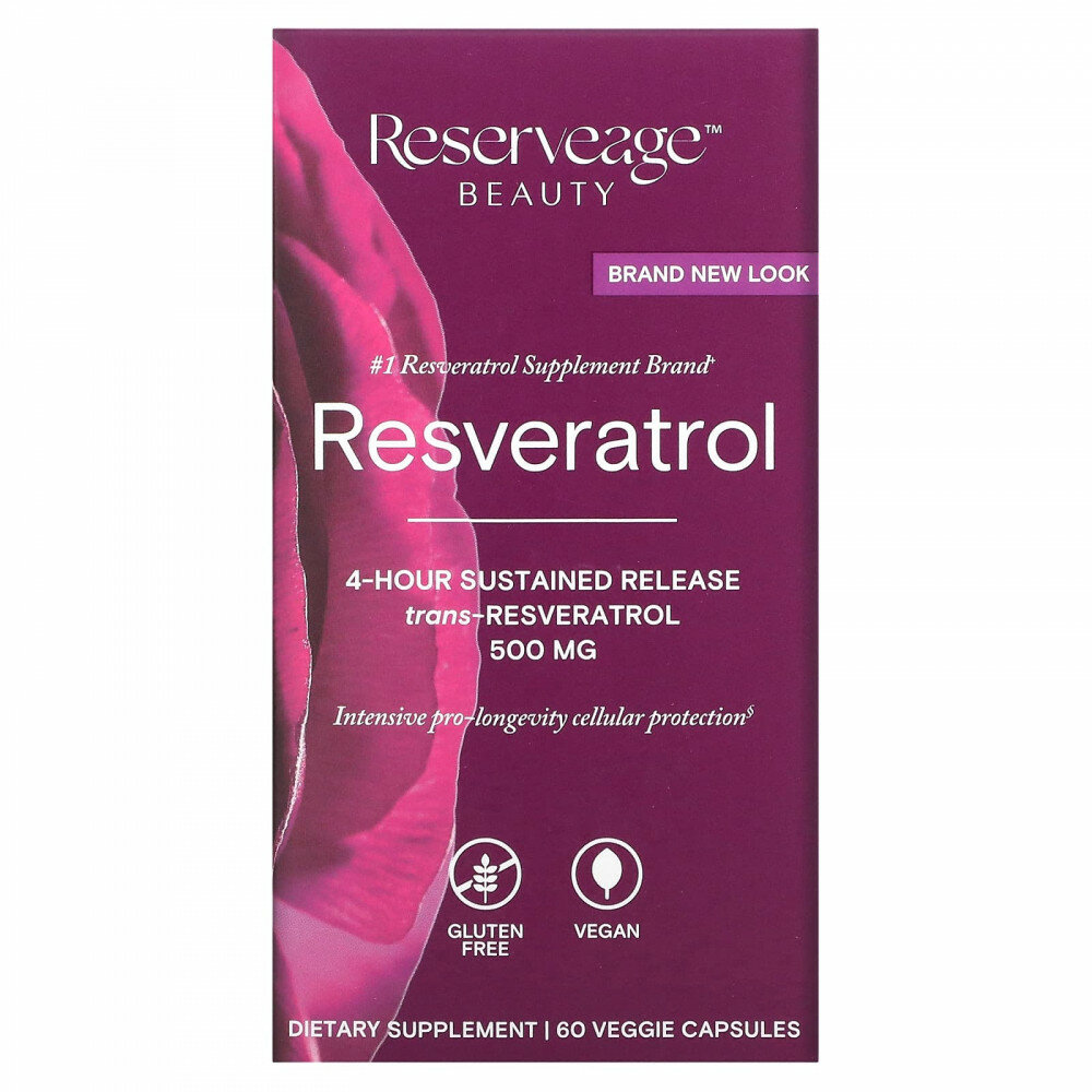 Reserveage Beauty, ресвератрол, 60 растительных капсул