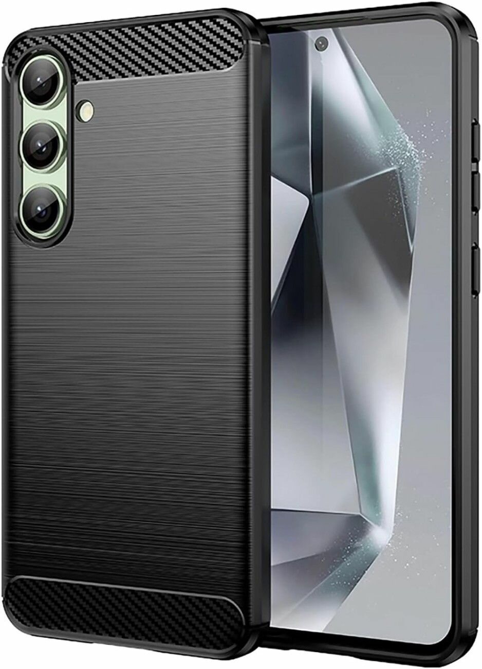 Чехол на Samsung Galaxy S24 FE силиконовый карбон сталь чёрный