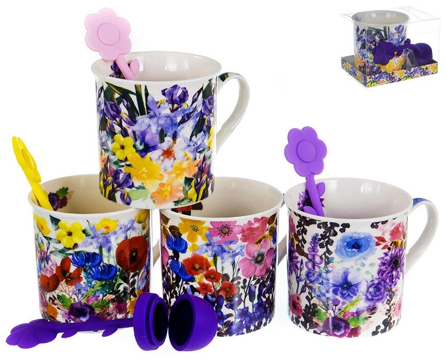 Кружка Balsford Цветы  с силиконовым ситечком  фарфоровая  300 мл  микс