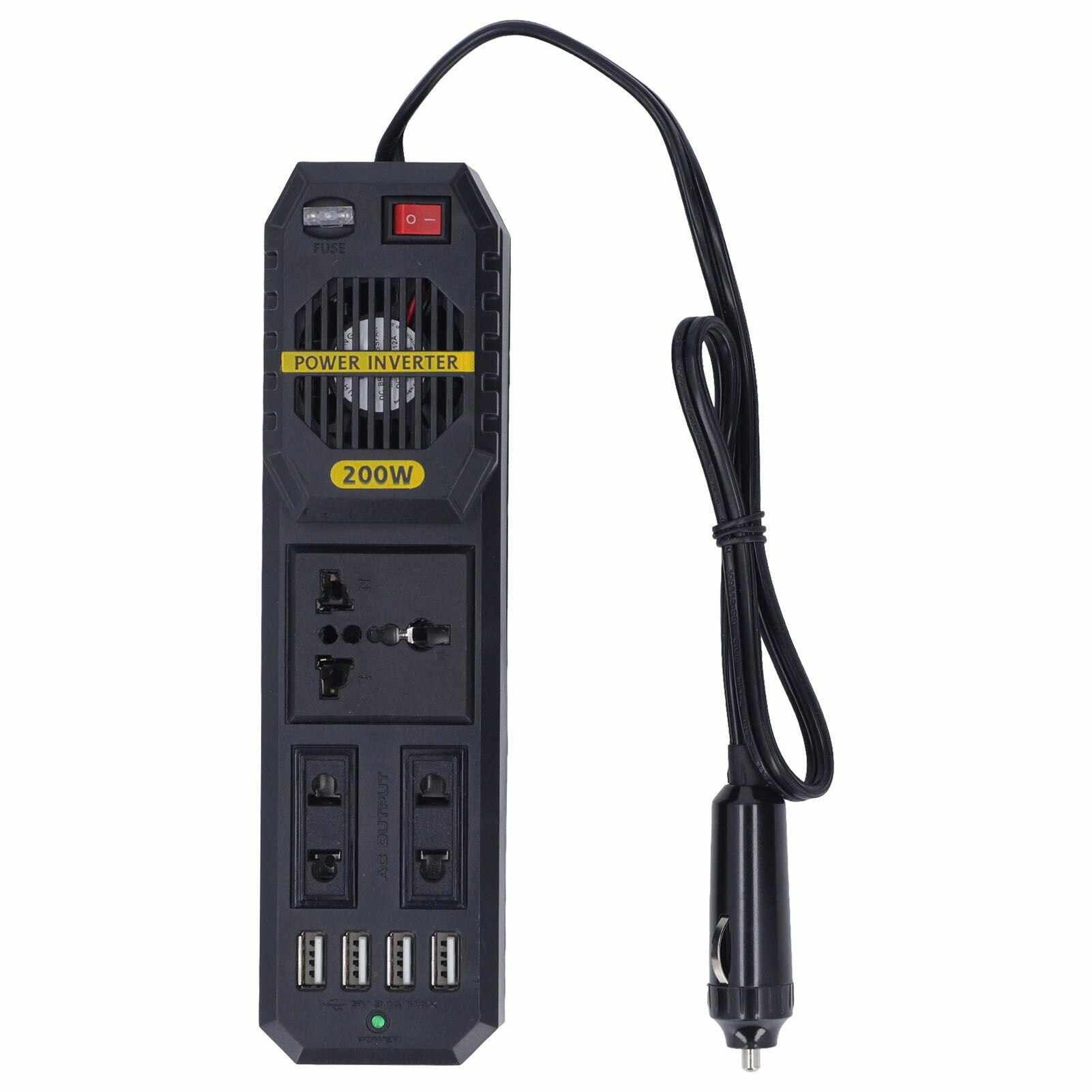 Автомобильный инвертор питания 200W 12V на модифицированный импульсный синусоидальный адаптер с преобразованием с 4,1A USB-портами