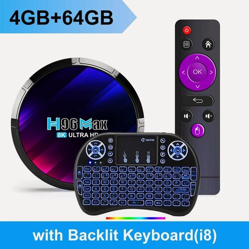 Изображение товара Приставка Смарт-ТВ H96 MAX RK3528, Android 13, четырехъядерный процессор Rockchip 3528, поддержка декодирования видео 8K, 4G 64G backlit i8, Европейская