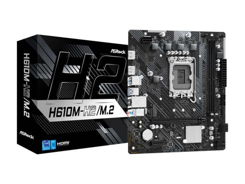 Материнская плата ASROCK H610M-H2/M.2, LGA1700, H610, 2*DDR4, 4*SATA, 1*M.2, 2*USB 3.2, 4*USB 2.0, 1*PCIx16, 1*PCIx1, 2*HDMI, mATX