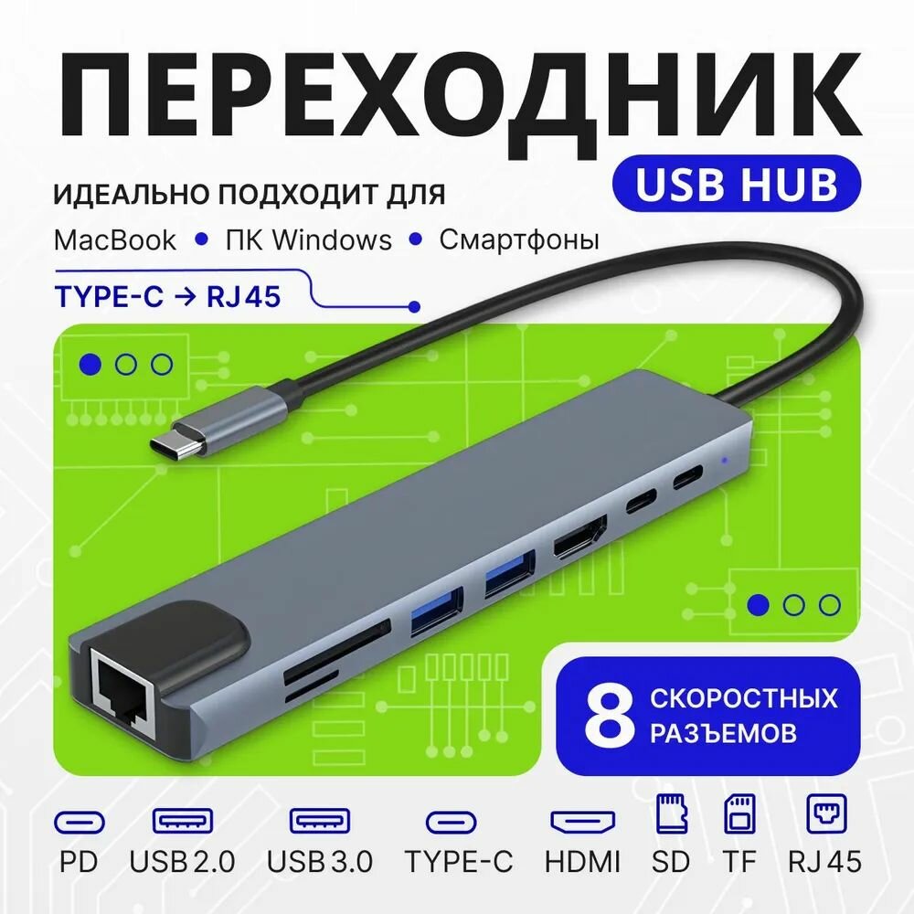 Переходник type-c на usb / HUB для MacBook Разветвитель HDMI адаптер Концентратор usb для смартфона Usb 3.0 PD зарядка и Micro SD
