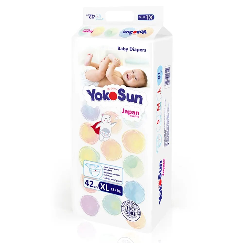 Подгузники YokoSun на липучках размер XL (12-20 кг) в упаковке по 42 шт