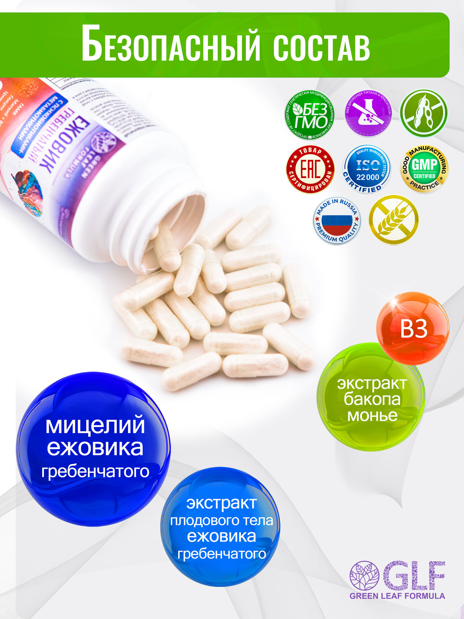 Ежовик гребенчатый, бакопа монье, ноотроп, для мозга, для памяти, для внимания — фото 1